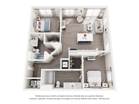Floor plan for 2 beds, 2 baths, 1139 sqft